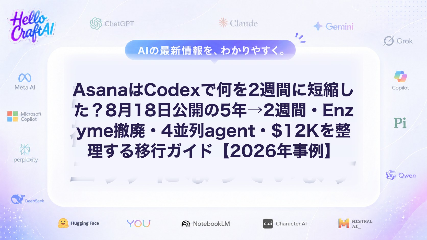 AsanaはCodexで何を2週間に短縮した？8月18日公開の5年→2週間・Enzyme撤廃・4並列agent・$12Kを整理する移行ガイド【2026年事例】