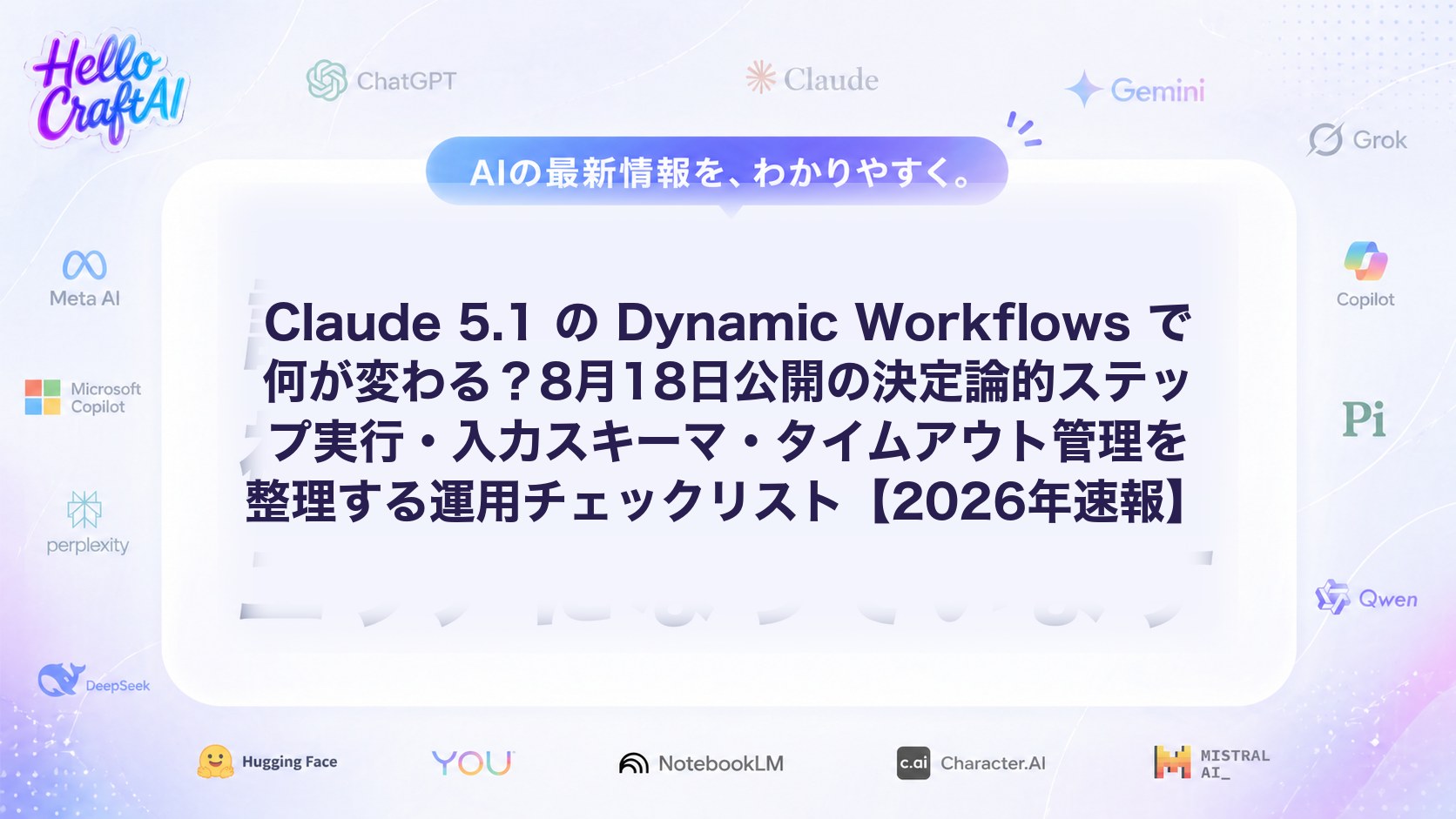 Claude 5.1 の Dynamic Workflows で何が変わる？8月18日公開の決定論的ステップ実行・入力スキーマ・タイムアウト管理を整理する運用チェックリスト【2026年速報】