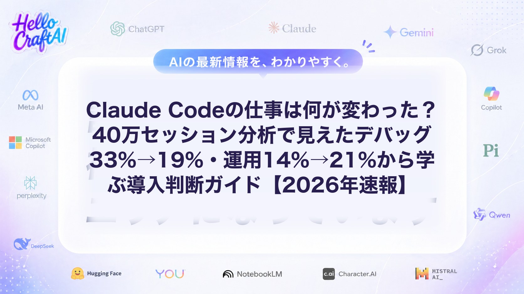 Claude Codeの仕事は何が変わった？40万セッション分析で見えたデバッグ33%→19%・運用14%→21%から学ぶ導入判断ガイド【2026年速報】