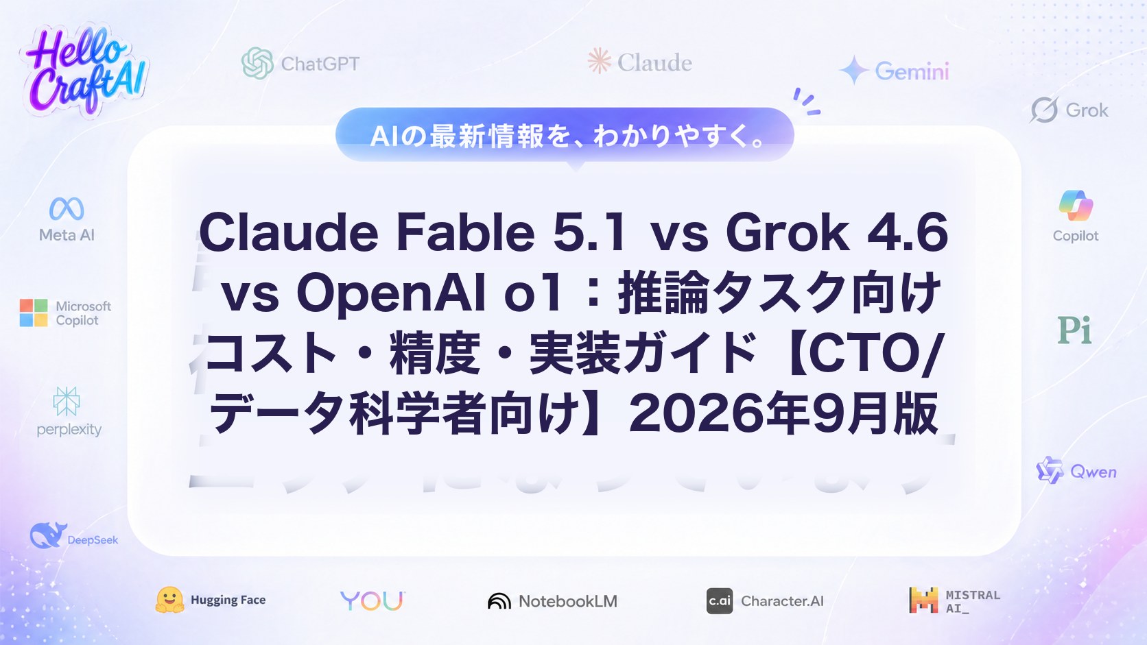 Claude Fable 5.1 vs Grok 4.6 vs OpenAI o1：推論タスク向けコスト・精度・実装ガイド【CTO/データ科学者向け】2026年9月版