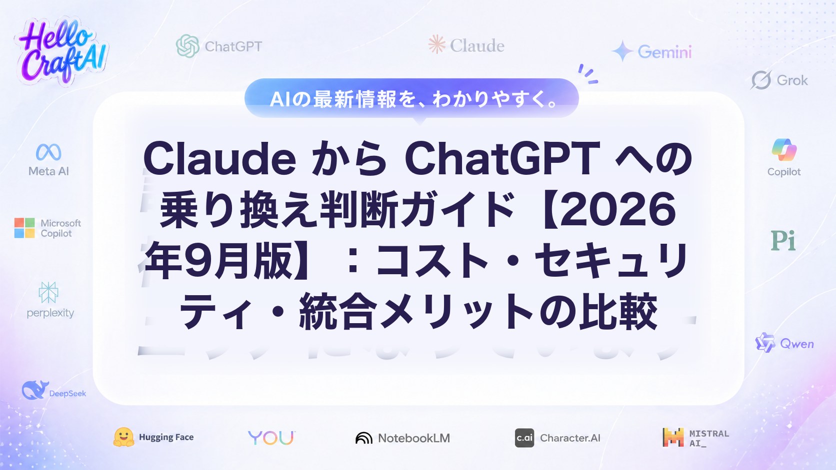 Claude から ChatGPT への乗り換え判断ガイド【2026年9月版】：コスト・セキュリティ・統合メリットの比較