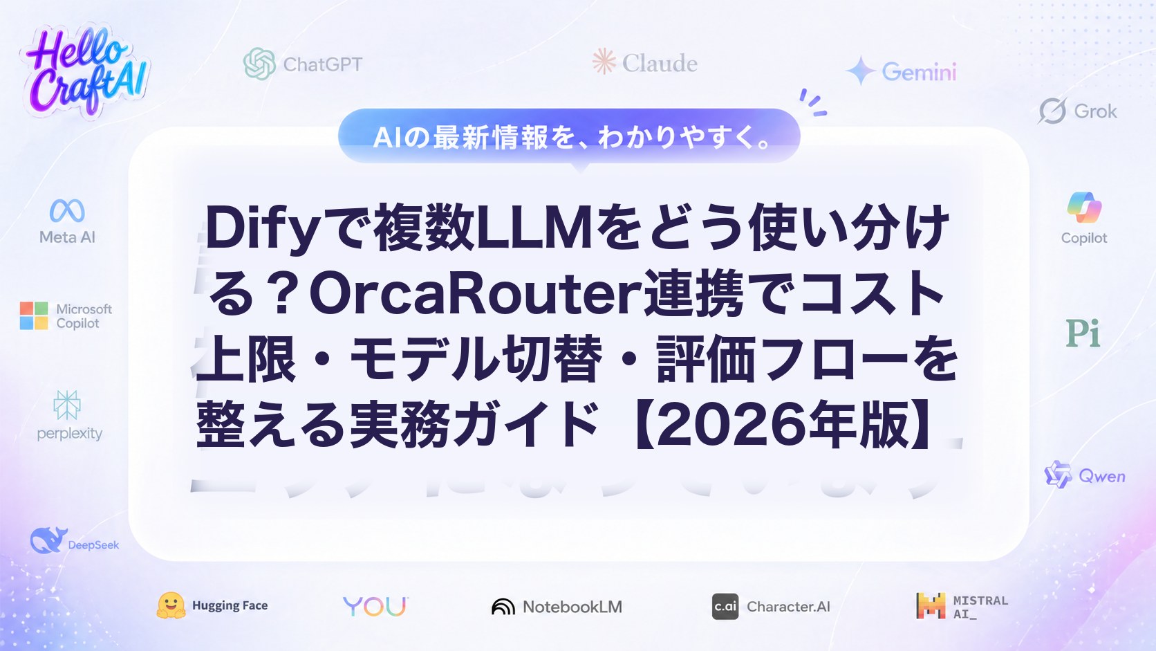 Difyで複数LLMを使い分ける方法とは？OrcaRouter連携でコスト上限・モデル切替・評価フローを解説【2026年版】