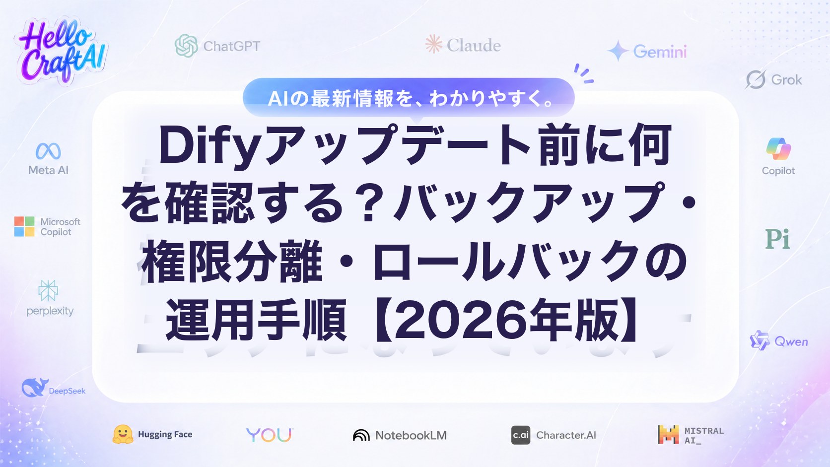 Difyアップデート前に何を確認する？バックアップ・権限分離・ロールバックの運用手順【2026年版】