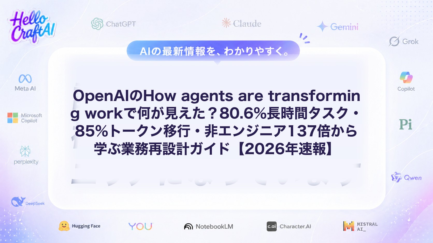 OpenAIのHow agents are transforming workで何が見えた？80.6%長時間タスク・85%トークン移行・非エンジニア137倍から学ぶ業務再設計ガイド【2026年速報】