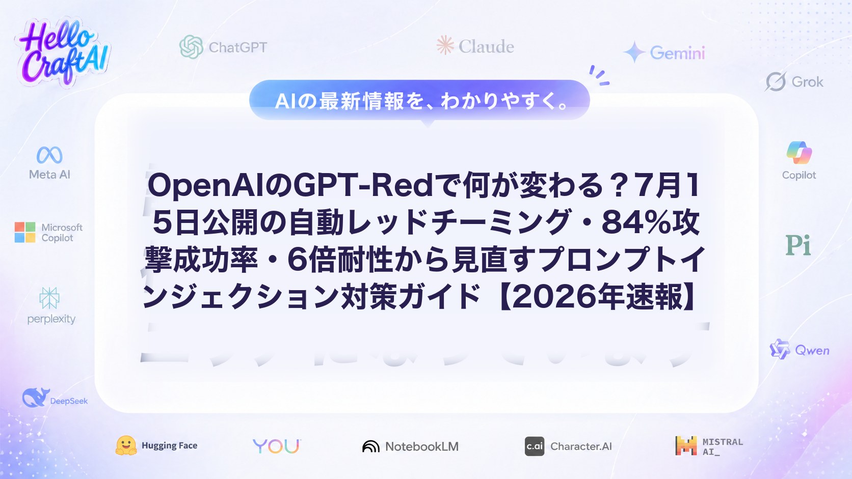 OpenAIのGPT-Redで何が変わる？7月15日公開の自動レッドチーミング・84%攻撃成功率・6倍耐性から見直すプロンプトインジェクション対策ガイド【2026年速報】